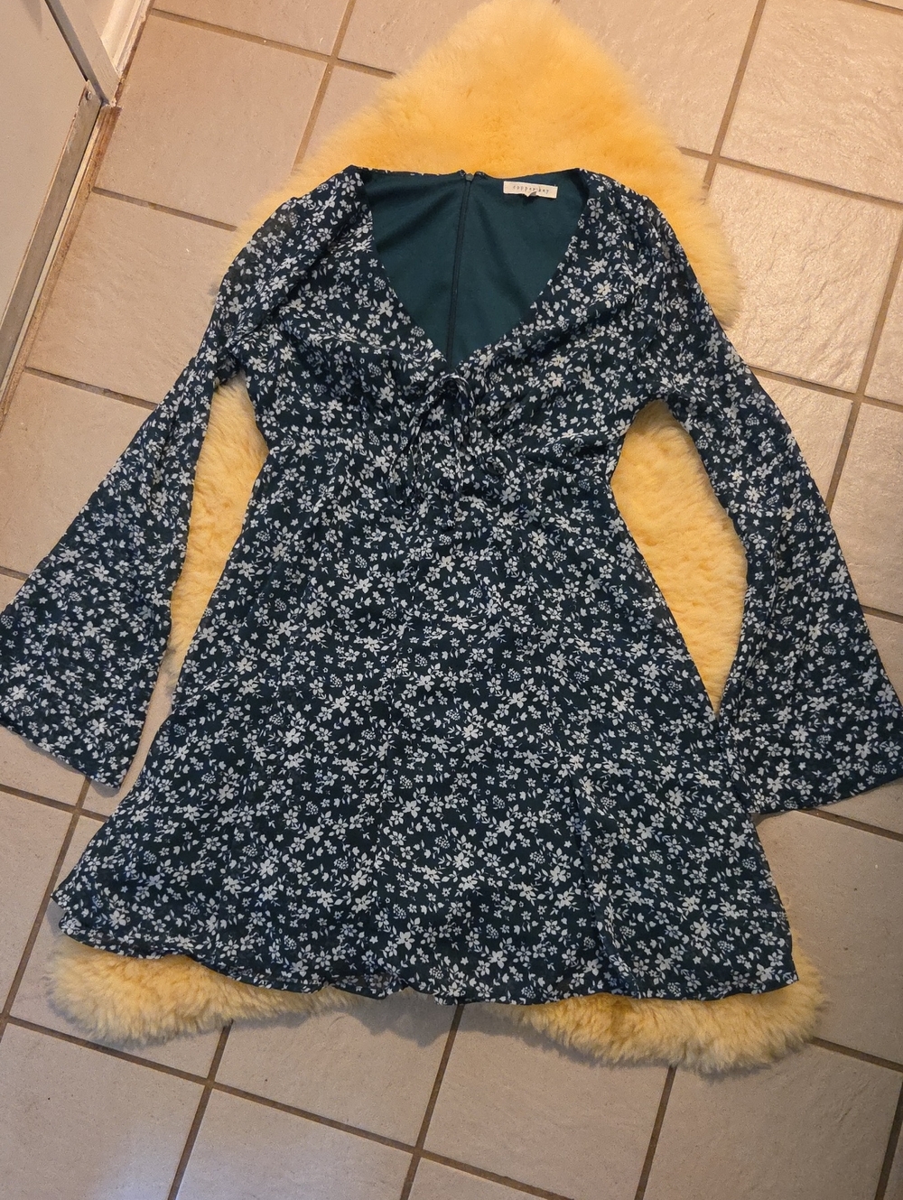 Copper Key Dark Teal Floral Tie-Front Dress